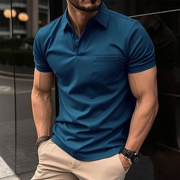 Men's Polos Vintage Polo Shirt Casual Short Sleeve Pure Color Tops Blouse Summer Clothing Oversized Tees Pocket Breathable 230817