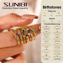 Band Rings SUNIBI 316L Stainless Steel Birthstone Ring for Woman Gold Color Simple Style Ring Festival Party Fashion Jewelry Dropshipping J230817