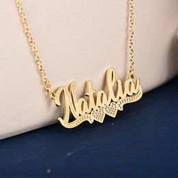 Chokers Custom Personalise Textured Old English Name Necklace Cross Symbol in Stainless Steel 18K Gold Plate Pendant For Women Gifts 230817