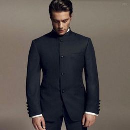 Men's Suits (Jacket Pants) 2 Pieces Black Loose Fit Men Stand Collar Cool Party Wear Bridegroom Wedding Tuxedo Suit