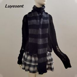Scarves Gothic Black Gray Striped Women Unisex Knitted Neckerchief Y2k Girl Warm Long Scarves Korean Japanese Basic Scarf 2.1m*0.3m 230816