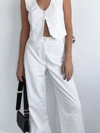 Women's Two Piece Pants Summer Sets Womens 2 White Vest Undershirt Suit Wind Cotton Linen Commuting Senior Sense Conjunto Femenino