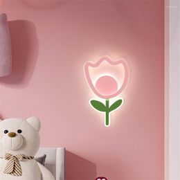 Wall Lamp Nordic Cartoon Pink Flower LED Lamps Children's Room Girl Bedroom Bedside Kindergarten Corridor Cute Decorative Lights