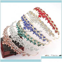 Headbands Jewelrysimple Leaves Rose Gold Red Blue Crystal Tiaras Bride Crowns De Noiva Headband Festival Hair Jewelry Drop Delivery Ha Dhvsp