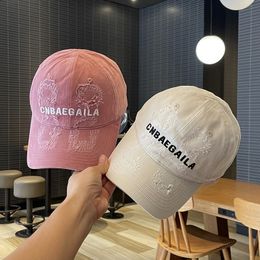Ball Caps Old Worn Letters Embroidered Baseball Cap Female Curved Wide Brim Street Brand Peaked Cap for Men 230816