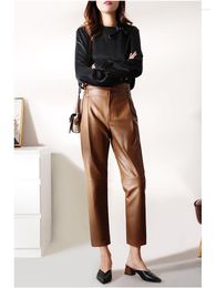 Women's Pants Women Genuine Leather Casual 2023 Korean Fashion Elastic High Waist Harm Luxury Streetwear Trousers Female