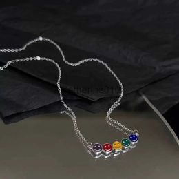Pendant Necklaces % S925 SterlSilver Colour Rainbow SmilFace Necklaces for Women Students Glue Drop Pendant Clavicle Chain Small Fresh J230817