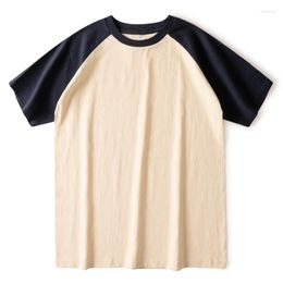 Мужские рубашки Tmere American Retro Comptasting Color Patchwork 250G Тяжелые хлопковые футболки с короткими рукавами с рукавами с плечами и