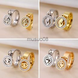 Band Rings Teamer Ring with Tree of Life Heart Pendant Fashion Stainless Steel Finger Rings Jewelry Birthday Gift for Women 2023 New In J230817