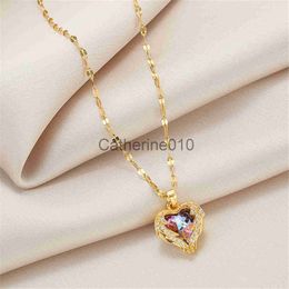 Pendant Necklaces Luxury Colorful Crystal Ocean Heart Pendant Necklace For Women Korean Fashion Stainless Steel Neck Chain Female WeddJewelry J230817