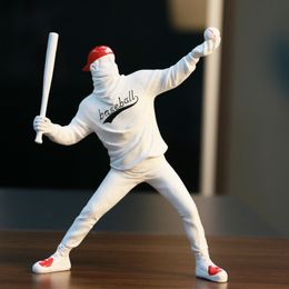 Decorative Objects Figurines Character sculpture decoration Banksy baseball boy resin art head wine cabinet home living room small decorations 230816