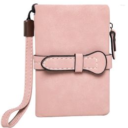 Wallets Multifunction Short Purse Fold Women Drawstring Nubuck Leather Zipper Wallet With Wrist Strap Ladies Feminina Bag
