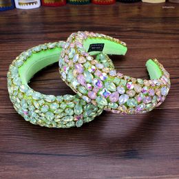 Hair Clips Fashion Jewellery Shiny Light Green Geometric Crystal Headband Padded Baroque Rhinestone Hairband For Women Wedding Party