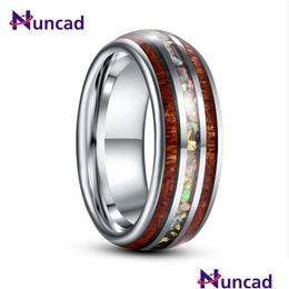 Rings 8Mm Inlaid Wood Grain Opal Steel Dome Tungsten Carbide Ring Mens Fashion Jewelry Gift Quality Drop Delivery Dhpzw