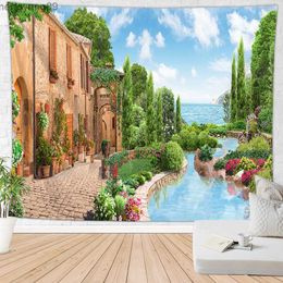 Tapestries Landscape Tapestry Retro European Holiday Decoration Natural Scenery Sea Mountain Beach Dormitory Home Decor INS For Balcony R230817