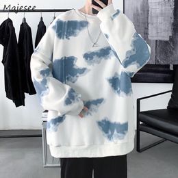 Men's Hoodies Sweatshirts Men Oversize Tie Dye Spring Drop Sleeve American O-neck Trendy Loose Outwear Chic Simple All-match Male Clothing