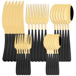 Dinnerware Sets 30Pcs Black Gold Set Knife Cake Fork Tea Spoon Cutlery High Quality Stainless Steel Flatware Kitchen Tableware