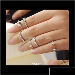 Band Rings Stack Vintage Star Bowtie Peach Heart Midi Mid Finger Joint Nail Ring Set Drop Delivery Jewelry Dhpwu