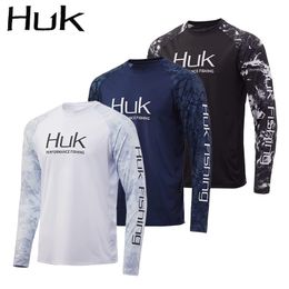 Outdoor Shirts HUK Gear Fishing Shirts Men Long Sleeve Crewneck Sweatshirt Outdoor Uv Protection Breathable Fishing Clothing Camisa Pesca 230817