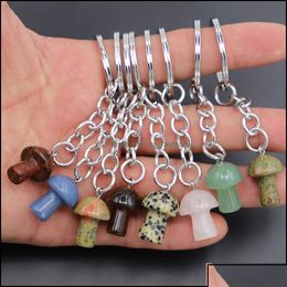Keychains Lanyards Natural Stone Mushroom Pendant Key Rings Cute Mini Statue Charms Crafts Keychain Jewellery Accessories Drop Deliv D Dhbxo
