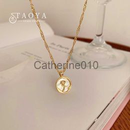 Pendant Necklaces 2022 New Irregular Round Shell Metal Rose Pendant Stainless Steel Necklace For Women's Sexy Neck Chain Party Luxury Jewellery J230817