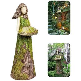 Garden Decorations Fairy Statue with Bird Feeder Lawn Resin Ornaments Art Sculptures for Outdoor Decoration 230816