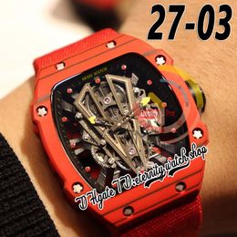 ZY Latest 27-03 Mens Watch Japan Miyota 8215 Automatic Movement Red NTPT Carbon Fibre Case Skeleton Dial Red Nylon Leather Strap 2023 Super Edition eternity Watches