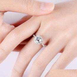 Rings Exquisite Flower Ring Inlay Dazzling Cubic Zirconia Fashion Geometry Women Engagement Banquer Birthday Gift Jewellry Drop Deliv Dhxam