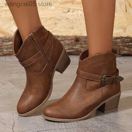 Boots Retro Chunky Heels Cowboy Boots Women 2023 Autumn Pointed Toe Western Ankle Boots Woman Plus Size 42 Side Zipper Cowgirl Shoes T230817