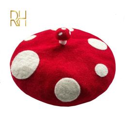Berets RH Ladies Cute Mushrooms Red Handmade Wool Felt Beret Creative Painter Hat Girls Birthday Gift Warm Cap For Autumn Winter 230816
