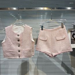 Women's Tracksuits Summer Shorts Set French Celebrity Luxury Small Fragrant Pink Vest Top Slim Age Reducing Two Piece Women Outfits