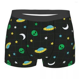 Underpants Men Alien Ufo Moon Star Outer Space Pattern Underwear Funny Boxer Shorts Panties Homme Soft