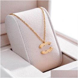 Pendant Necklaces High Quality Gold Necklace Double Letter Luxury 2023 Long Chain Classic Design Brand Jewellery Wedding Party Gift Dr Dh69V