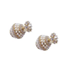 Stud Super Glittering Ins Fashion Designer Double Sided Lovely Cute Flower Crystals Diamonds Pearl Earrings For Woman Girls W5Kxn Z5Nk Dhzls