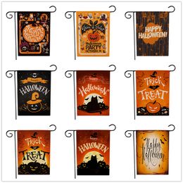 Halloween Banner Flags 47*32cm Double Sided Printing Pumpkin Hanging Linen Garden Flags Halloween Party Decorations Banner without Pole Q478