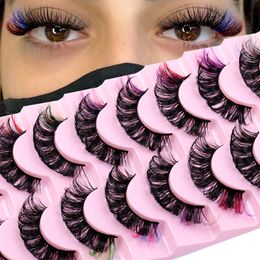 Multilayer Thick Colourful Eyelashes Extensions Naturally Soft Wispy Handmade Reusable Fluffy Fake Lashes with Colour Full Strip Lashes DHL