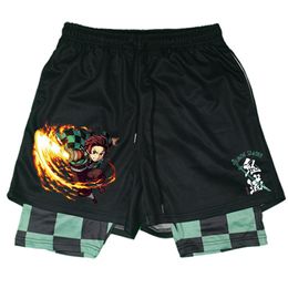 Men's Shorts Kimetsu no Yaiba Demon Slayer Anime Gym Shorts Men Women Kawaii Manga Cartoon Print 2 In1 Performance Shorts to Workout Summer 230816