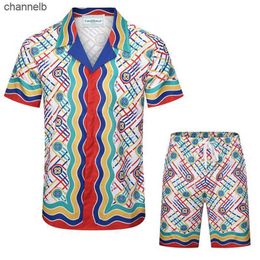 Men's T-Shirts 2023 Casablanca Colorful Ring Buckle Print Mesh Shortpant Shirt Set Men Women High Quality Hawaii Beach Holiday Surf Suit HKD230817