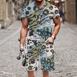 Men's Tracksuits T-shirt Shorts Set 3D Printed Leopard Print Pattern Casual Elastic Waist Quick Dry Summer Man Cool Mens Clothing Beach