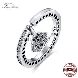 Band Rings KALETINE White Snowflake Ring Women 925 Sterling Silver Rings Radiant Heart CZ Stones Pendant Jewelry Luxury Wedding Gift J230817