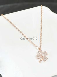 Pendant Necklaces 1 micro set zircon temperament clavicle chain for women's lucky four leaf small flower chain versatile neck chain J230817