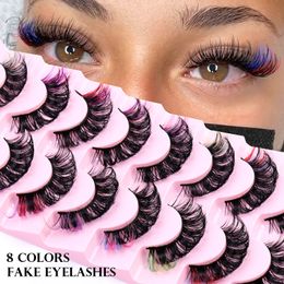 Thick Natural Fluffy Colored Fake Eyelashes Wispy Soft Handmade Reusable Multilayer Colorful Mink Lashes Extensions Mixed 8 Colors Lashes