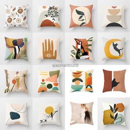 Pillow Case Simple Morandi Abstract Line Printing Polyester Cushion Cover Home Living Room Sofa Decoration Throw Cover HKD230817