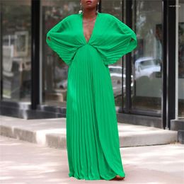 Ethnic Clothing Sexy Deep V Pleated Dinner Plus Size V-neck Evening Party Dresses Women Elegant Loose Robe Femme African Vestidos Summer