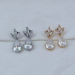 Stud Real 18K Gold Plated Clear Zircon Drop Flower Candy Earrings Jewelries Letter wedding gift factory wholesale With Free dust bag