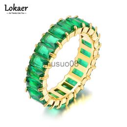 Band Rings Lokaer Trendy Stainless Steel Bling White Green Cubic Zirconia Charm Rings For Women Exquisite Luxury Waterproof Jewellery R23022 J230817