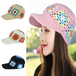 Ball Caps 2023 Handmade Hook Flower Hollow Out Knitted Hat Baseball Cap Women's Warm In Autumn Winter Cute Young Sun