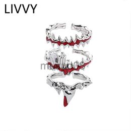 Band Rings Silver Colour New Punk Irregular Geometric Red Glazed Open Ring For Women Couple Personality Fashion Halloween gift Jewellery J230817