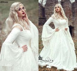 Gotycka piłka renesansowa koronkowa sukienki ślubne z płaszczem plus vintage vintage Bell długi rękaw Celtic Medieval Princess Bridal sukienki vestidos de novia al9090 s