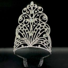 Wedding Hair Jewelry Levery Large Tall Bridal Tiara Crown Beauty Pageant Hair Accessories 230816